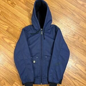 Duluth Trading Alaskan Hardgear Navy Hooded Workwear Utility Jacket Size S